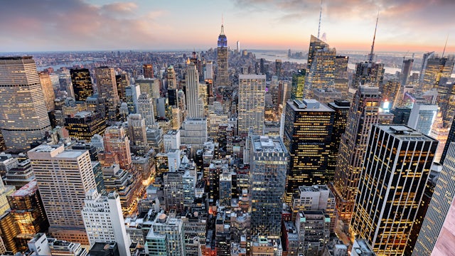Skyline at sunset, New York, USA
