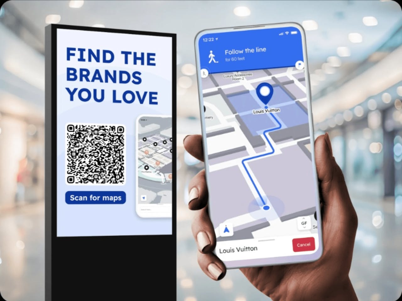 Phone scanning a QR code for maps
