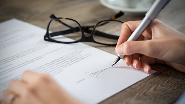 signing a document