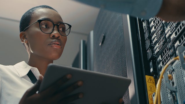 Employee using a tablet at work.