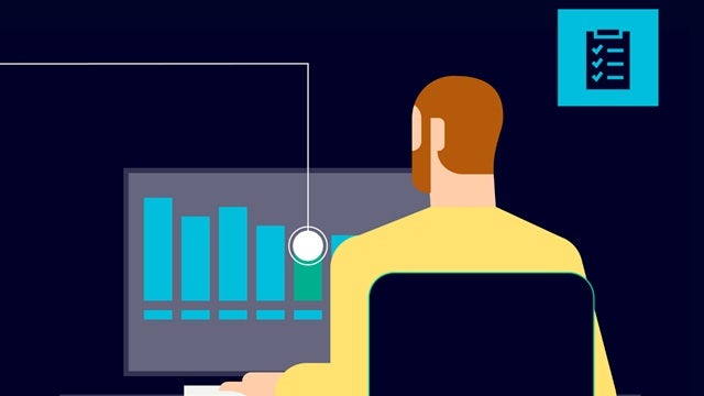 Graphic of a man sitting at a computer screen