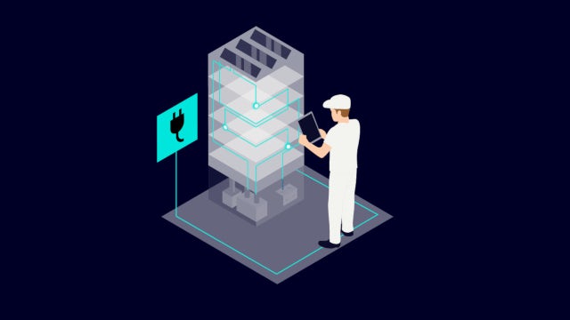 Technician inspecting industrial equipment through a digital interface, illustrating optimized utility management in Food & Beverage manufacturing.