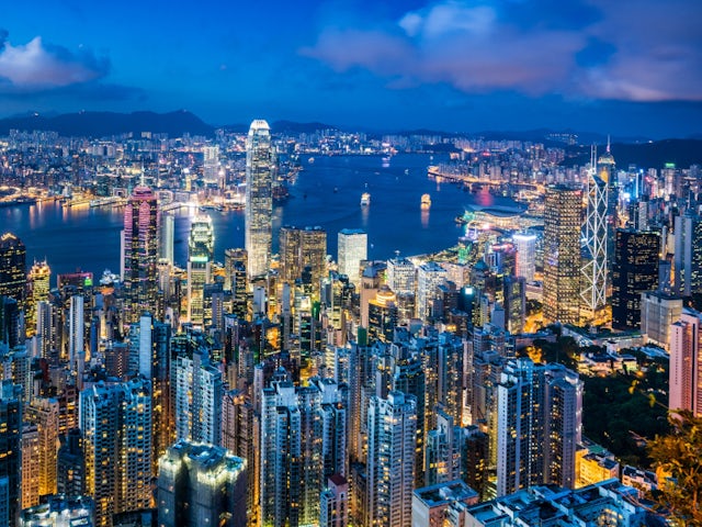 View of Victoria Harbour and Central from Victoria Peak, Hong Kong, China, East Asia