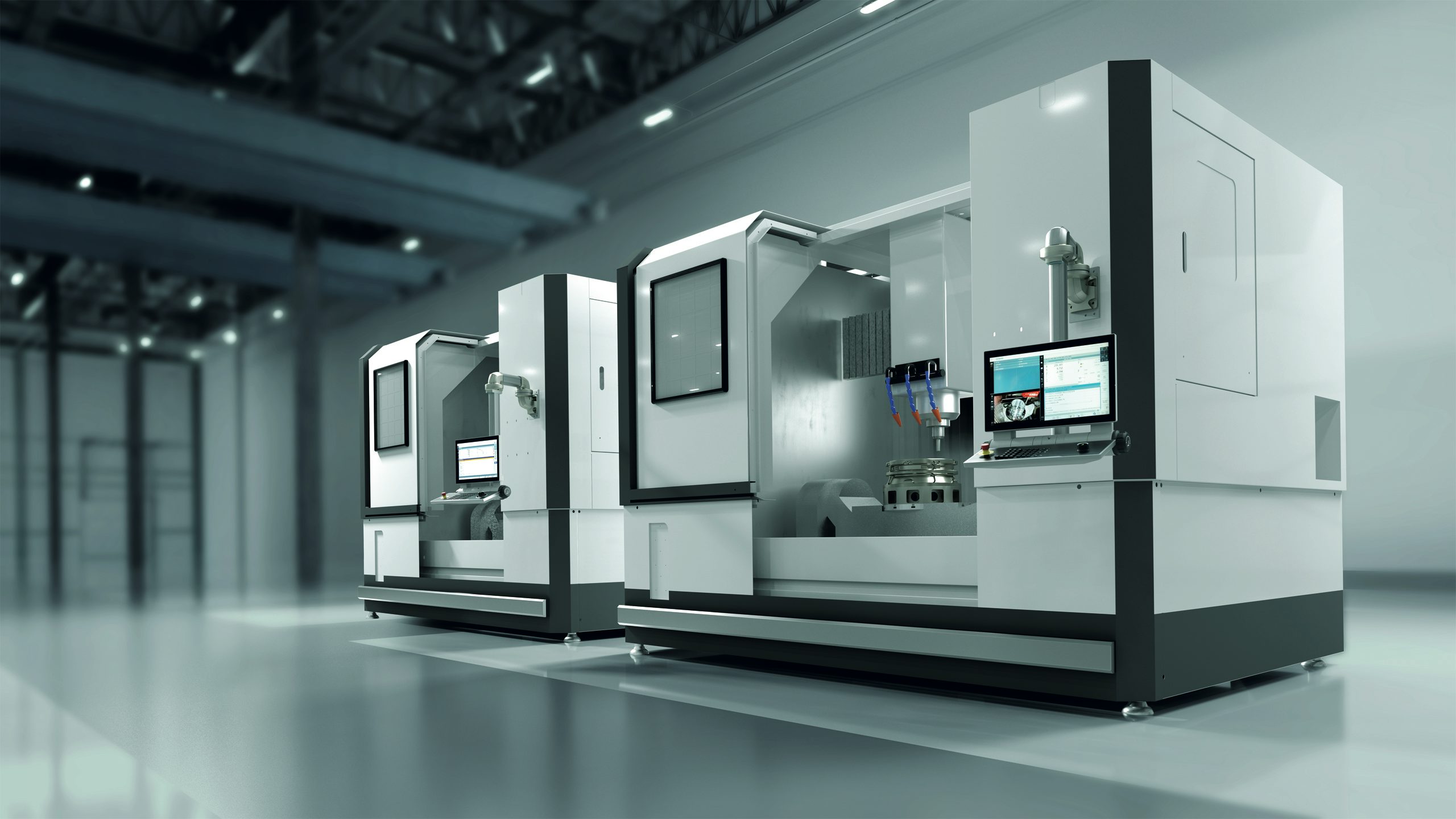 Part and component manufacturing with two CNC machines in an open machine shop.