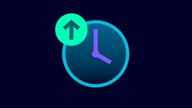 Clock icon with an upward arrow indicating improved uptime or increased operational availability.