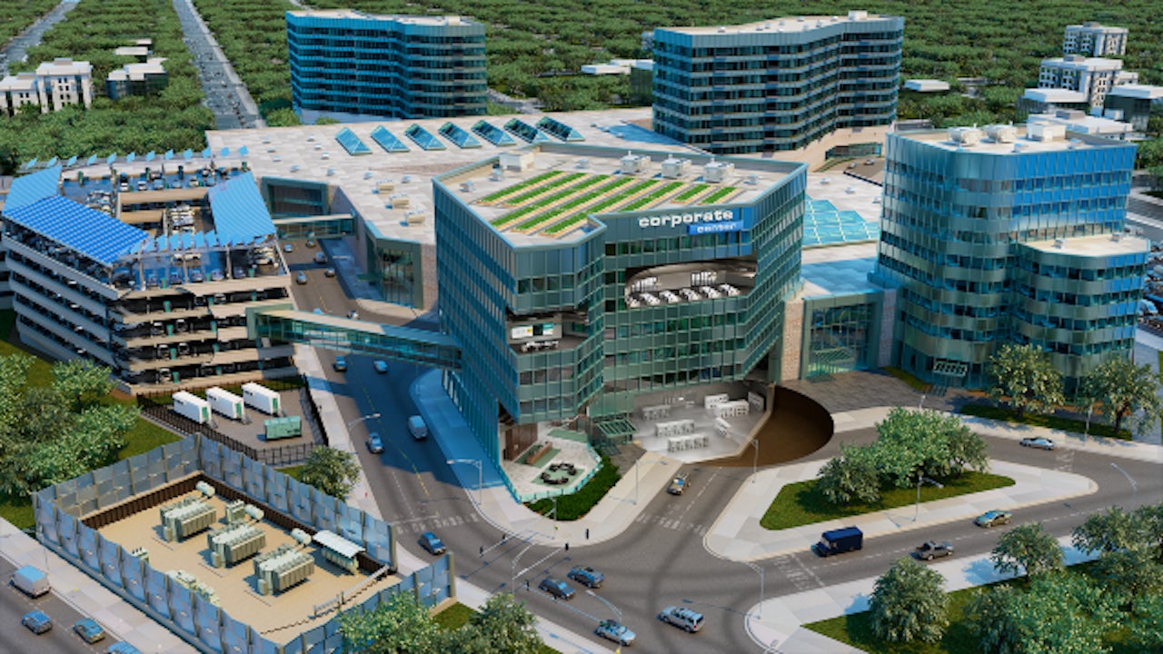 3D render of a office facility with many buildings