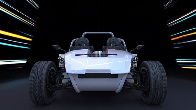 Front-end view of an open-topped dune buggy car