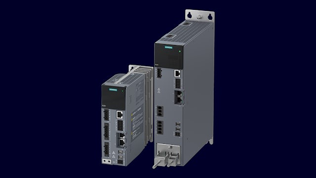 SINAMICS S210 servo drives on dark background.  