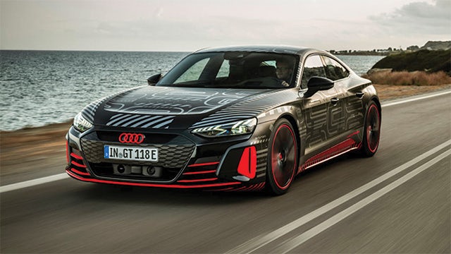 Cutting-edge Audi electric vehicle representing cutting edge battery engineering techniques.