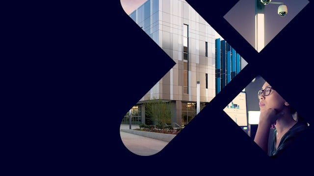 A split-layout image of a building with a modern architectural design, featuring a sleek and contemporary facade. 