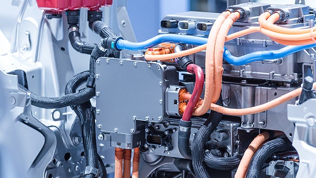 A close-up of an automotive electrical system created with the assistance of electrical design.