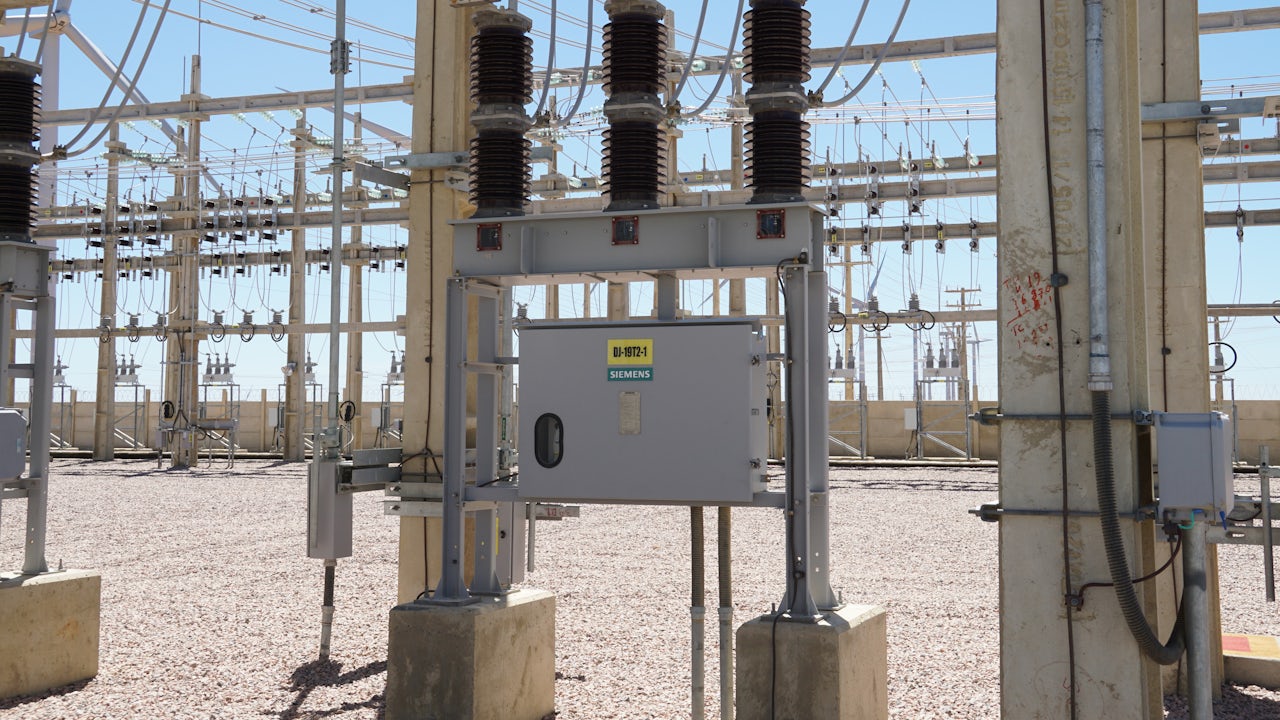 Siemens outdoor vacuum circuit-breaker installed at an electrical substation.