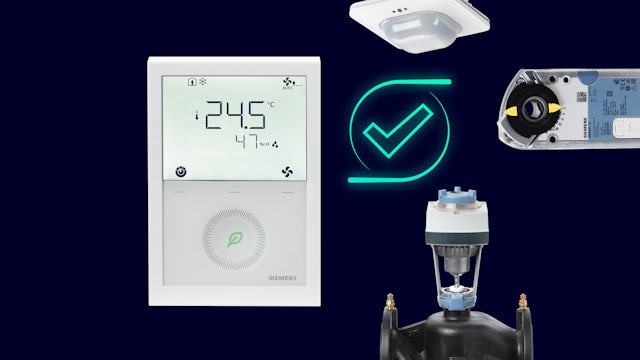 Siemens HVAC products with a check mark in the middle.