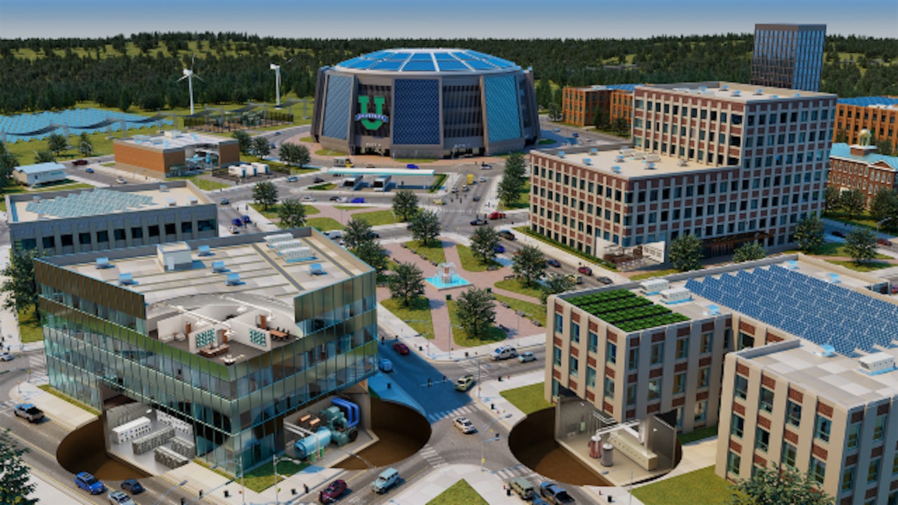 3D render of a campus facility.</br>