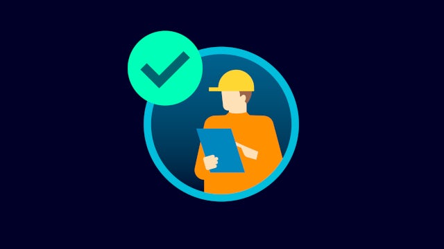 Icon of a worker holding a clipboard with a confirmation checkmark, symbolizing supported or approved remote work and field tasks.