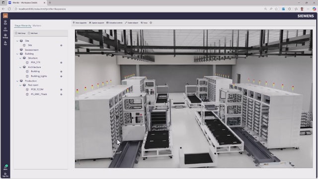 software screenshot of a digital twin simulation, POD room