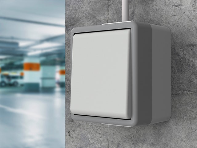 A flat switch and socket program product with a white background.
