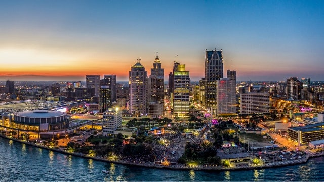 Skyline of Detroit, Michigan. 