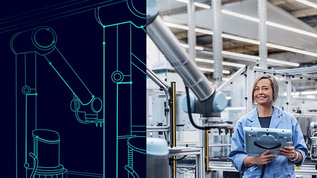 Industrial machinery and equipment with digital overlay graphics in a factory setting.