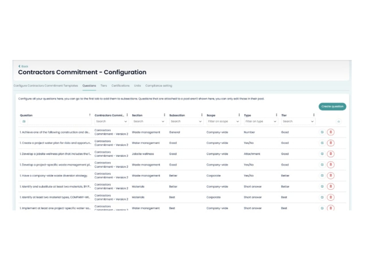 Contractors Commitment configuration screen