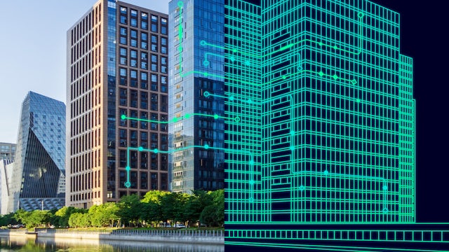 image of a building—half real, half virtual