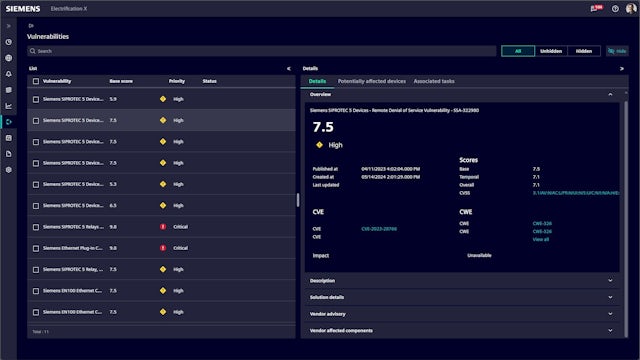 Screenshot of Electrification X OT Companion Vulnerability Monitoring