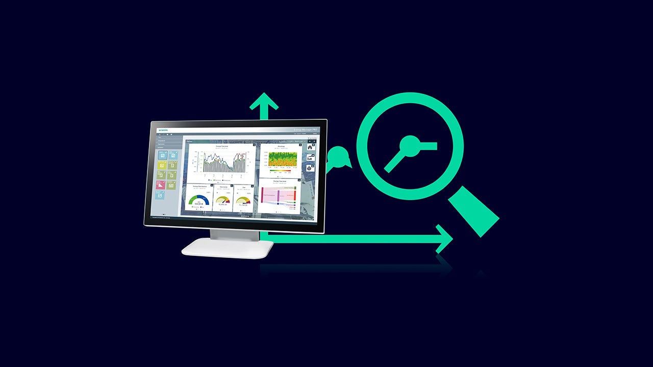 A graphic showing energy consumption monitoring with a software interface displaying energy transparency.