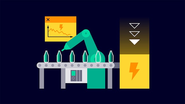 An illustration of a person monitoring energy consumption with a key and a graph on a screen.