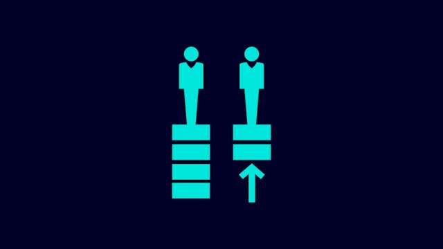 An icon representing equity with a stylized image of a person and a graph.