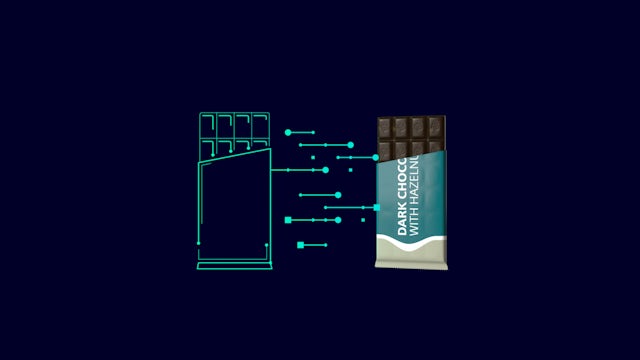 Chocolate bar with a blueprint representing digitalisation