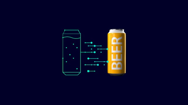Can of beer next to a blueprint representing digitalisation.