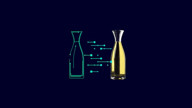 Glass of oil next to a blueprint representing the opportunities possible with digitalisation.