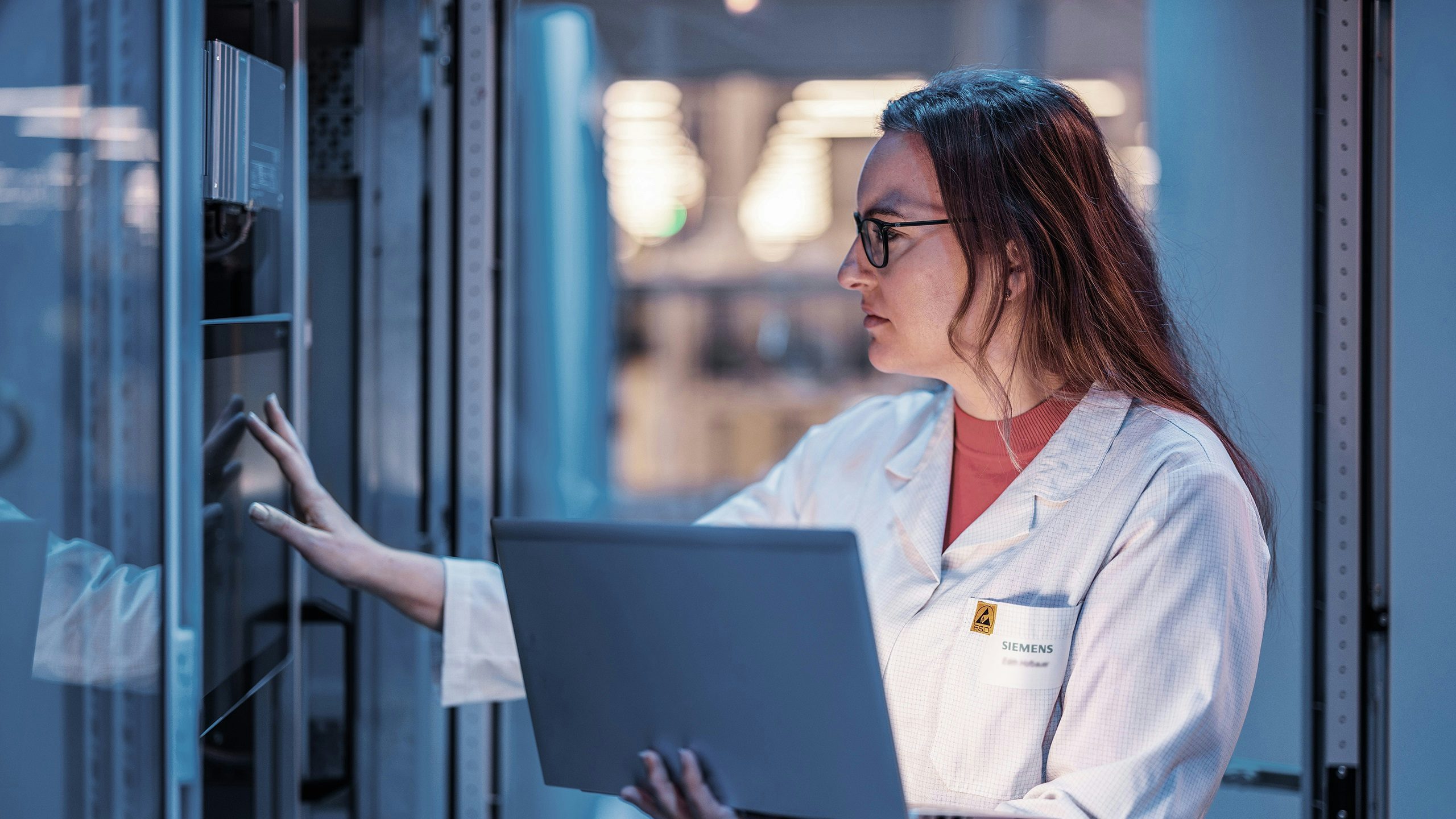 Woman working on a computer.