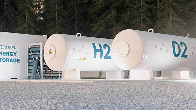 A diagram showing a hydrogen storage tank with a label indicating it is a hydrogen storage feature.