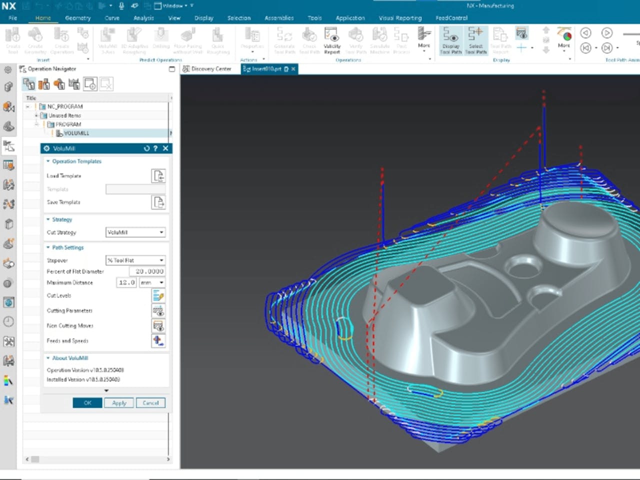 3D CAD software showing machining simulation