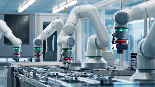 Industrial automation robotic arm in manufacturing