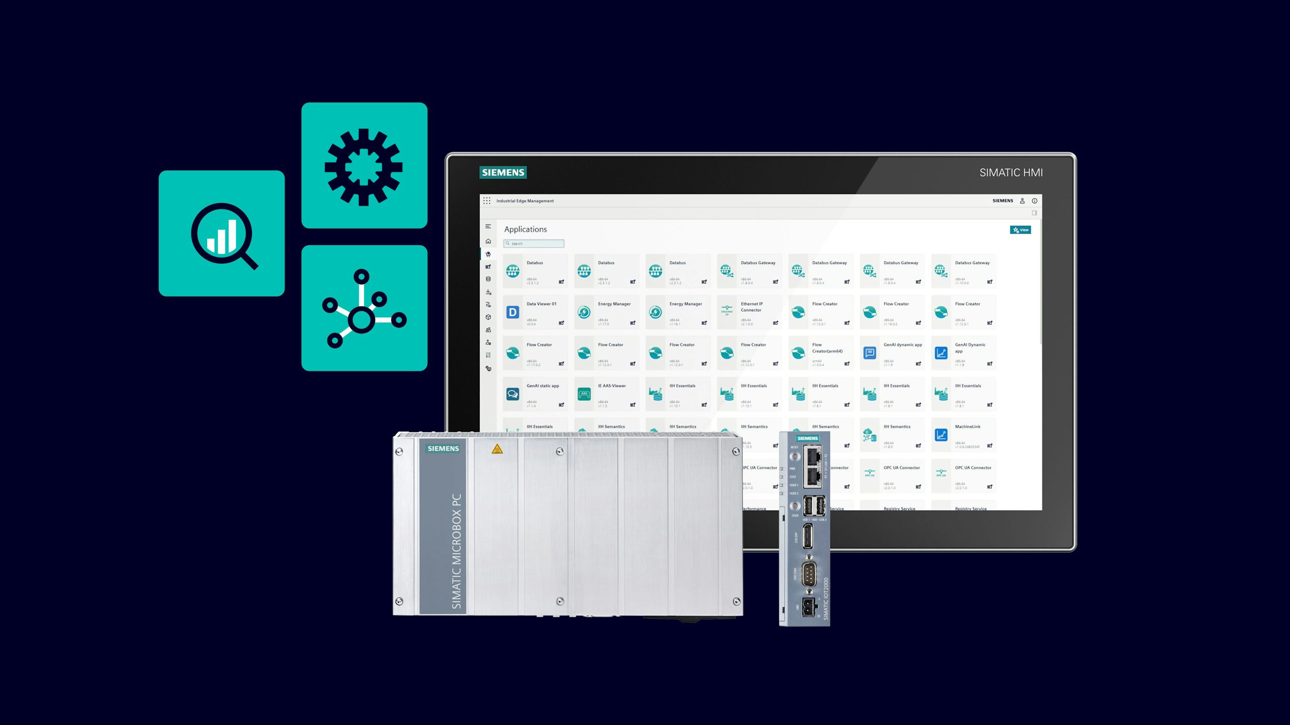 Graphic of computer desktop with connected apps and devices.