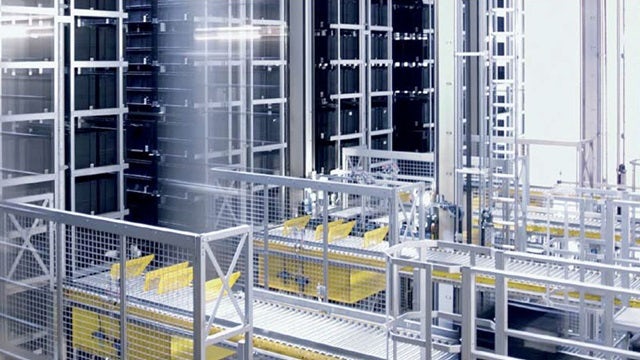 Intra-logistics visualisation of the inside of a factory.