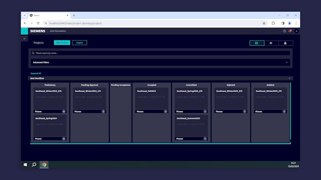 The projects section of Gridscale X Network Model Manager.
