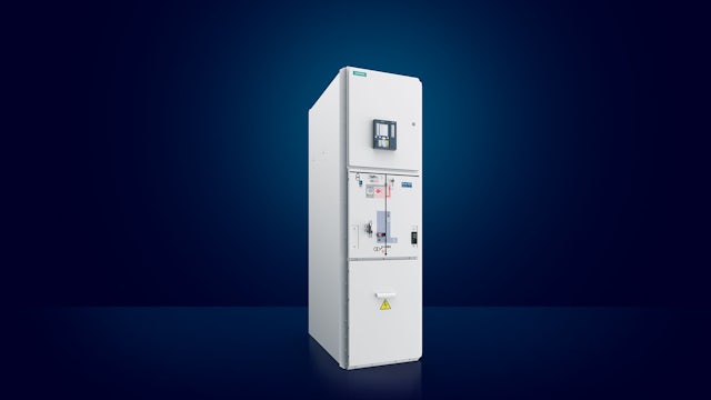 Siemens NXPLUS C 24 gas-insulated circuit-breaker switchgear: a white metal cabinet with digital display and controls. 