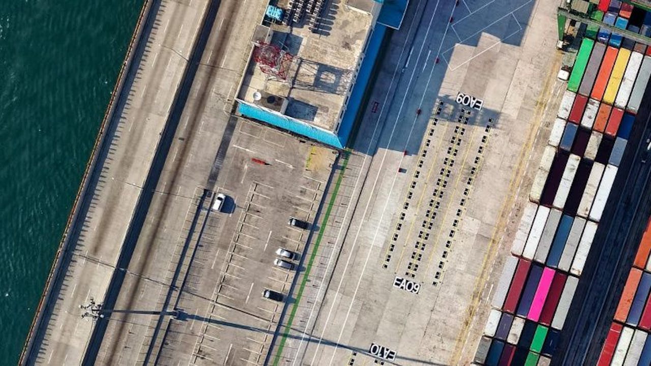 Aerial view of shipping container port