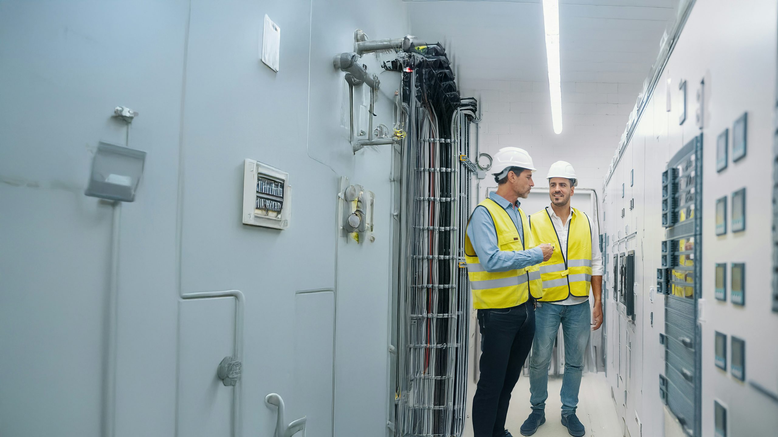 The image shows a power distribution system with a focus on predictive maintenance.