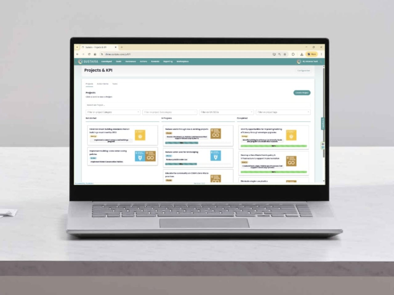 Laptop showing project management dashboard
