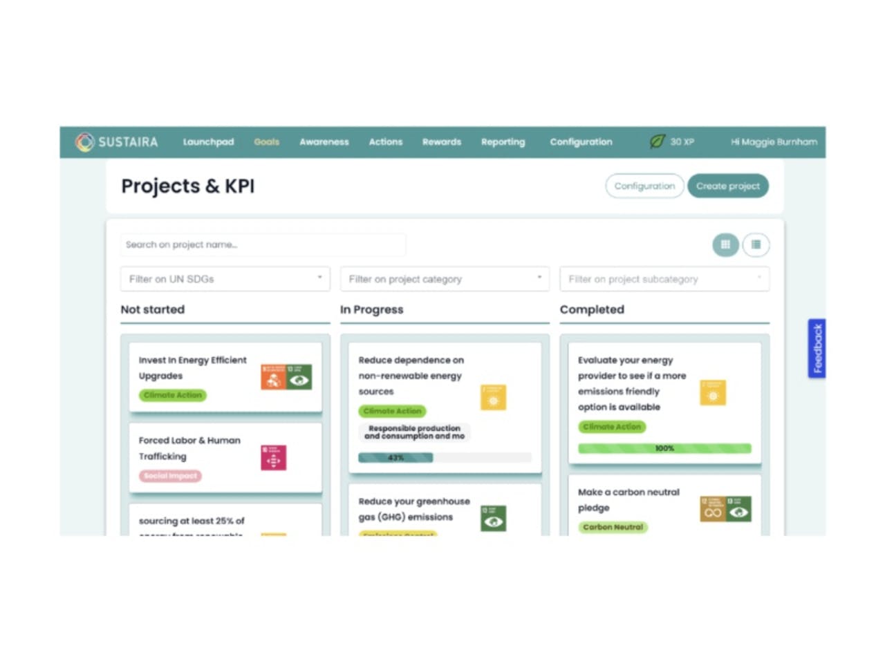 Project management dashboard interface