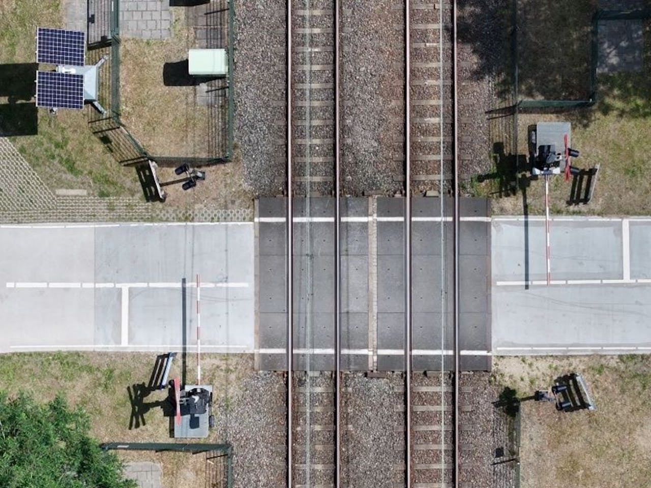 Aerial view of railway crossing