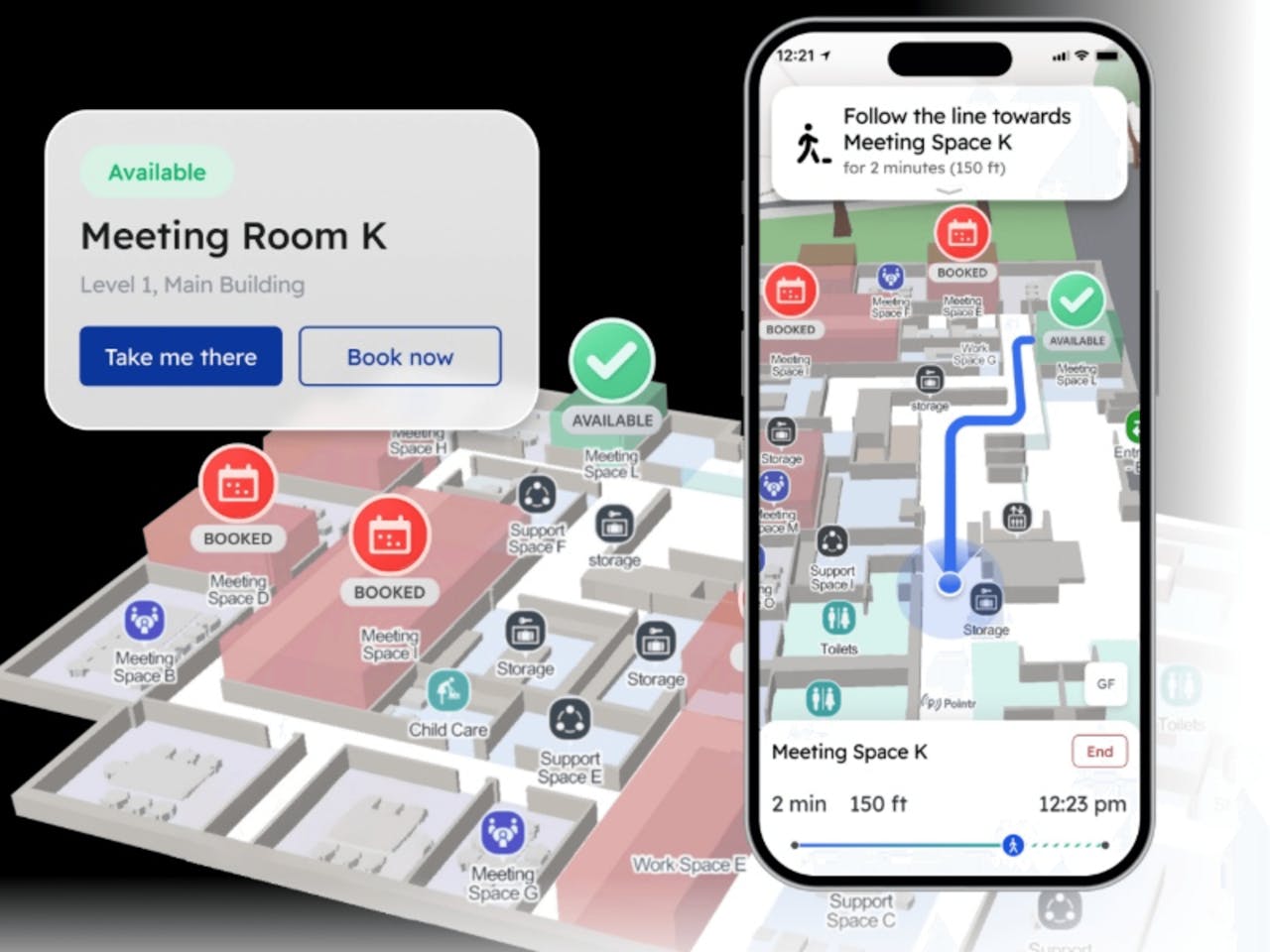 Office building map with meeting room booking