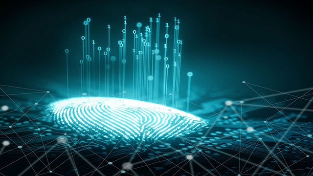 A digital transformation graphic with a fingerprint and a Siemens logo.