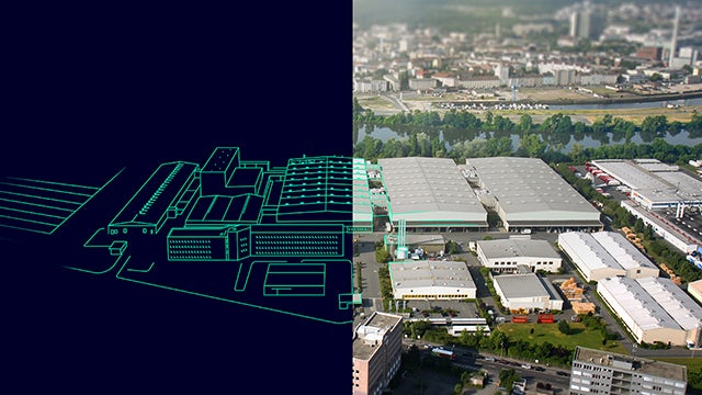 The image shows a digital twin of a city with Siemens grid security.