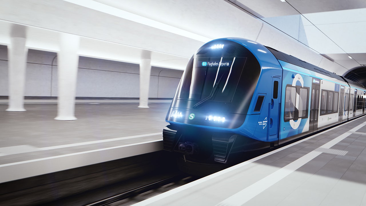 A Siemens Mobility rolling stock S-Bahn train in Munich, Germany.