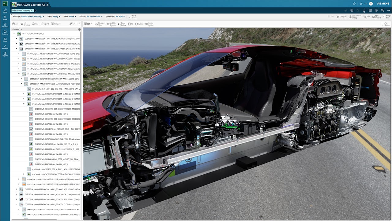 A digital reality viewer interface showing a 3D model of a machine part with various tools and options available.